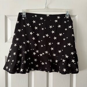Nasty Gal Black Skirt W White Stars, Ruffle, Zipper, size 10